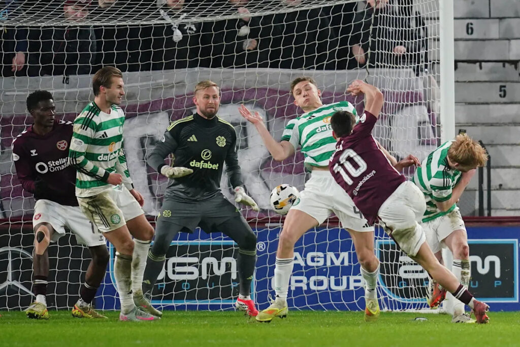 Celtic concedes late in 2-2 draw with surprise Scottish leader Hearts