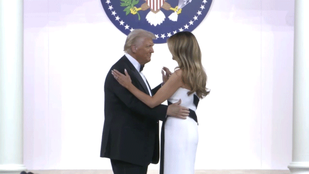 President Donald Trump dances with Melania Trump at the presidential inauguration in January 2025.
