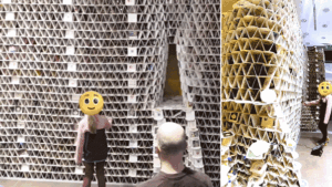 Girl caught on video pulling single square as 63,000-beer-coaster tower for Guinness World Records collapses