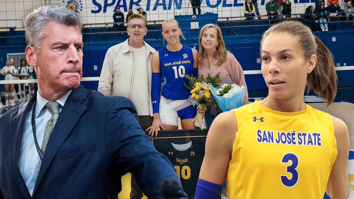 Former SJSU volleyball captain Brooke Slusser with her parents Paul and Kim Slusser, with Tim Heaphy and Blaire Fleming.