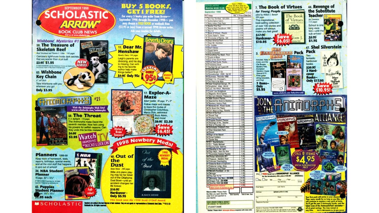 A colourful flyer that advertises different children's books with their prices. 