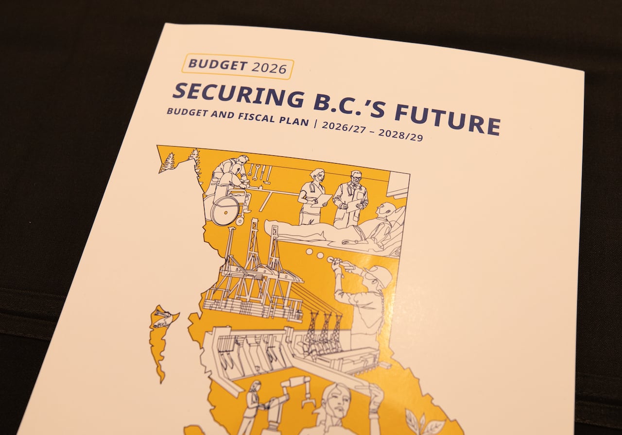 A yellow book reads 'Securing B.C.'s future'