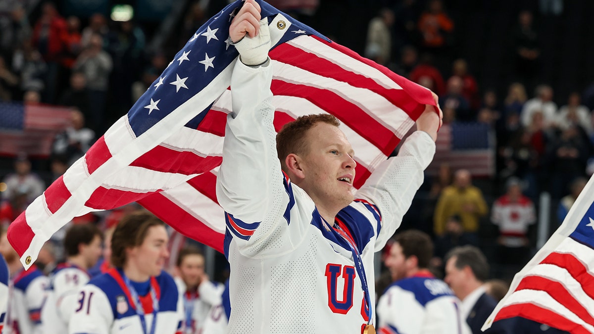 Brady Tkachuk with USA flag