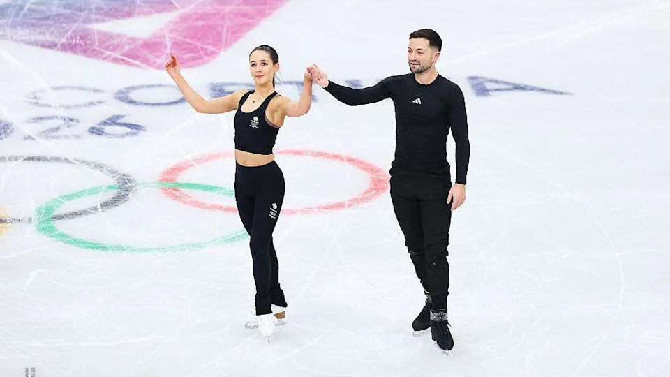 Team GB's Lewis Gibson and Lilah Fear practicing at the ice rink