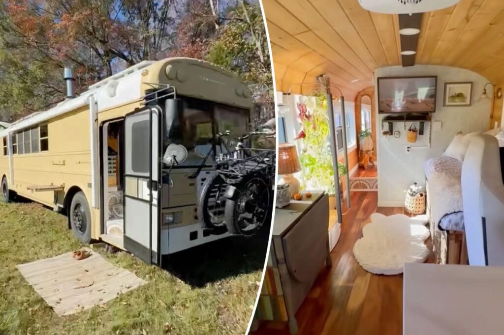 Thrifty couple buys school bus for $5K — and transforms it into their dream beach home