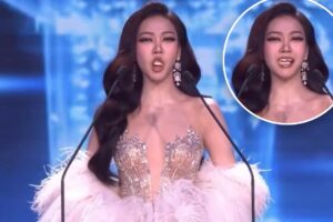 Unlucky beauty pageant contestant shocks viewers after losing her teeth mid-speech — then bravely continues on
