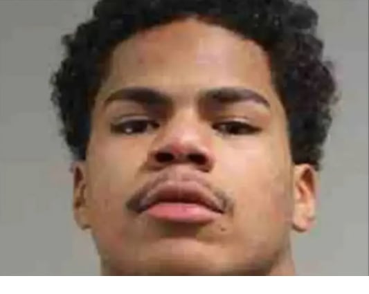 Mug show of a young black man with a small moustache and curly black hair