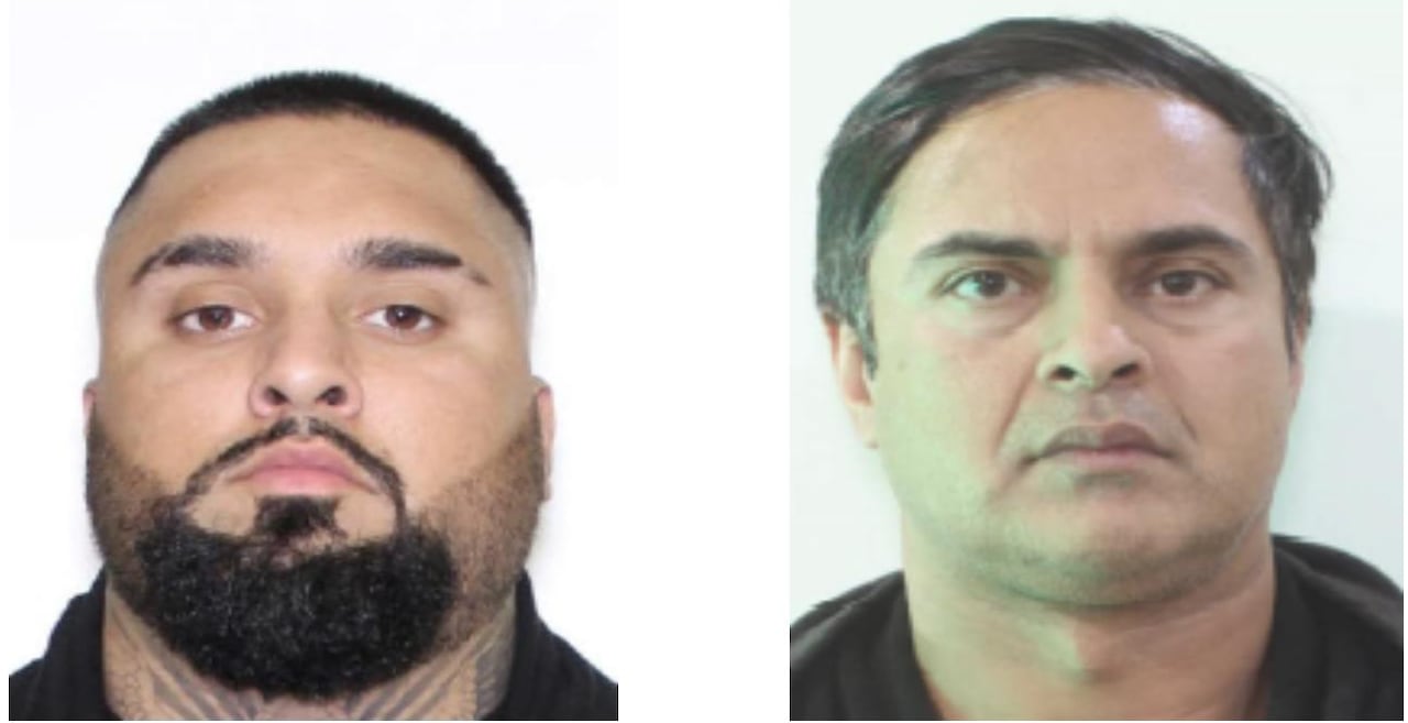 Side by side photos of men. The man on the left has short black hair, a beard and neck tattoos. The man on the right has greying black hair.