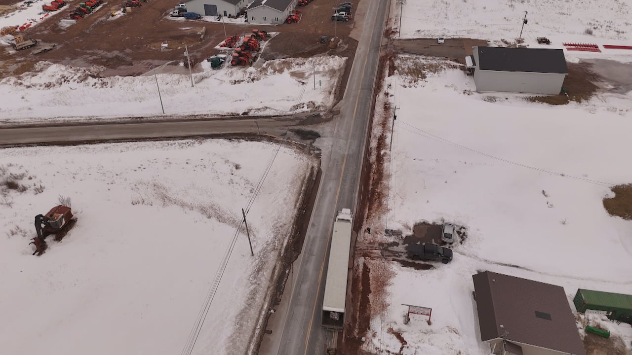 An aeriel shot shows a Nova Scotia secondary road where a car crash took place.