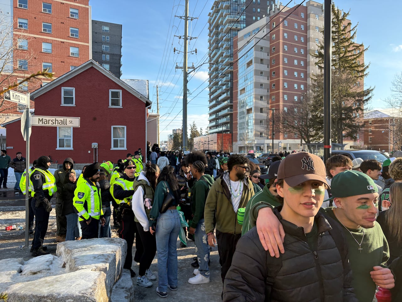 People walk around the street.