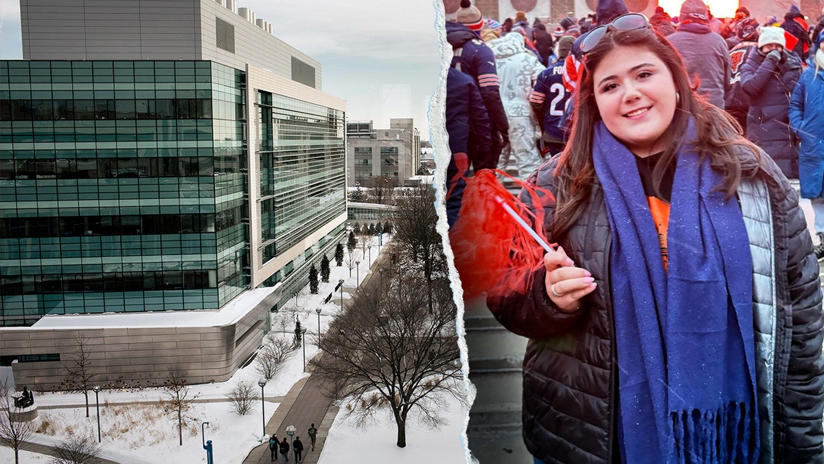 Loyola University Chicago shown on the right, with student Sheridan Gorman on the left.