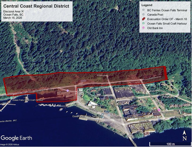 A map of a small community with one section highlighted in red.