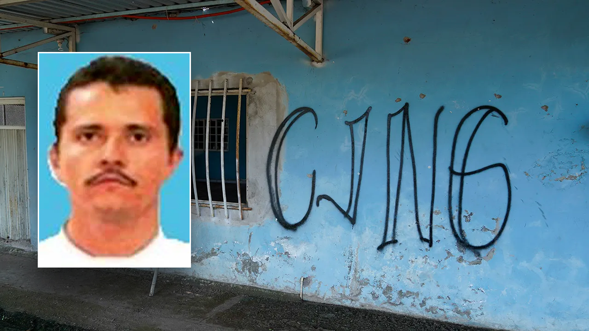 El Mencho drug kingpin and cartel graffiti.