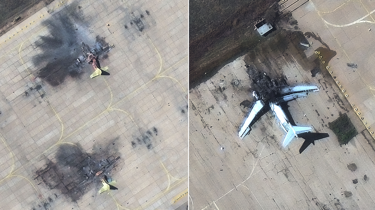 Satellite imagery shows damage to aircraft at Iran's Shiraz air base.