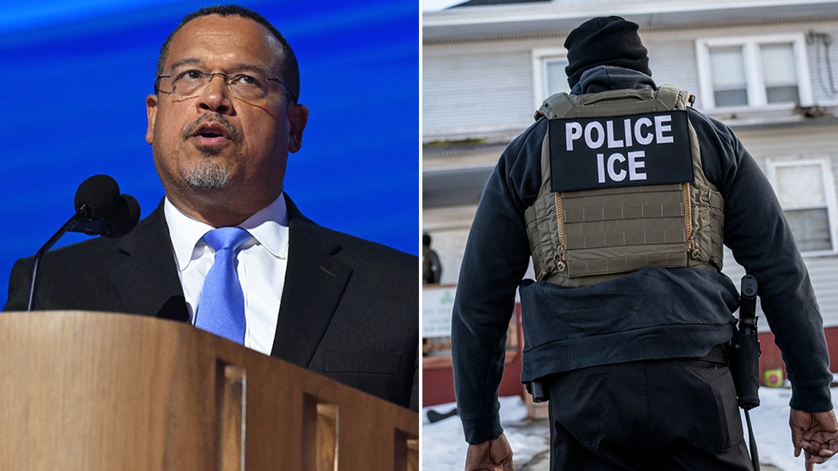 Keith Ellison and ICE agent.