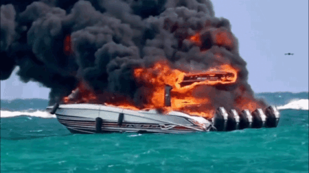 Dramatic video captures tourist boat engulfed in flames as passengers scramble to escape burning vessel