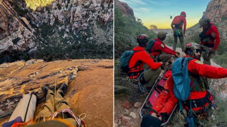 Las Vegas first responders conduct seven-hour rescue of injured climber stranded 600 feet up rock face