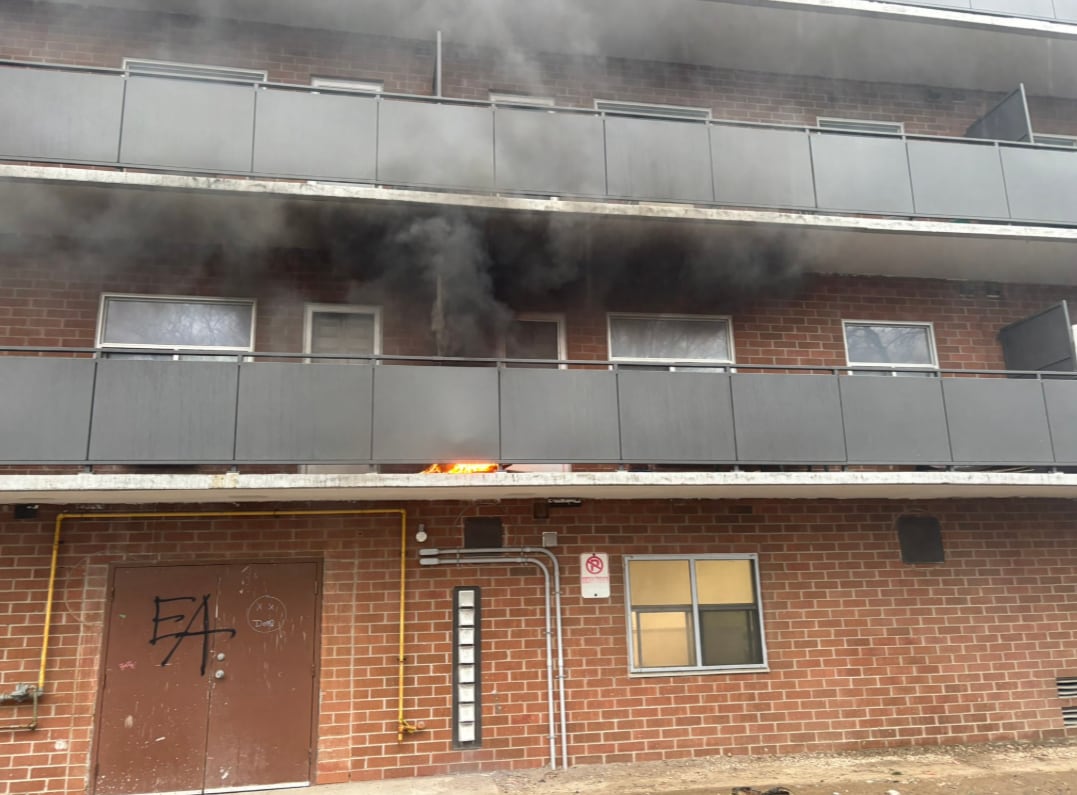 After the first fire broke out, crews extinguished this fire on a second-floor balcony.