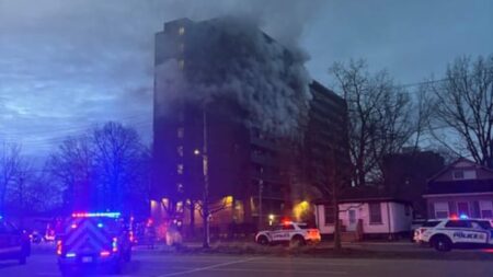 Fire in London public housing apartment building sends 9 to hospital