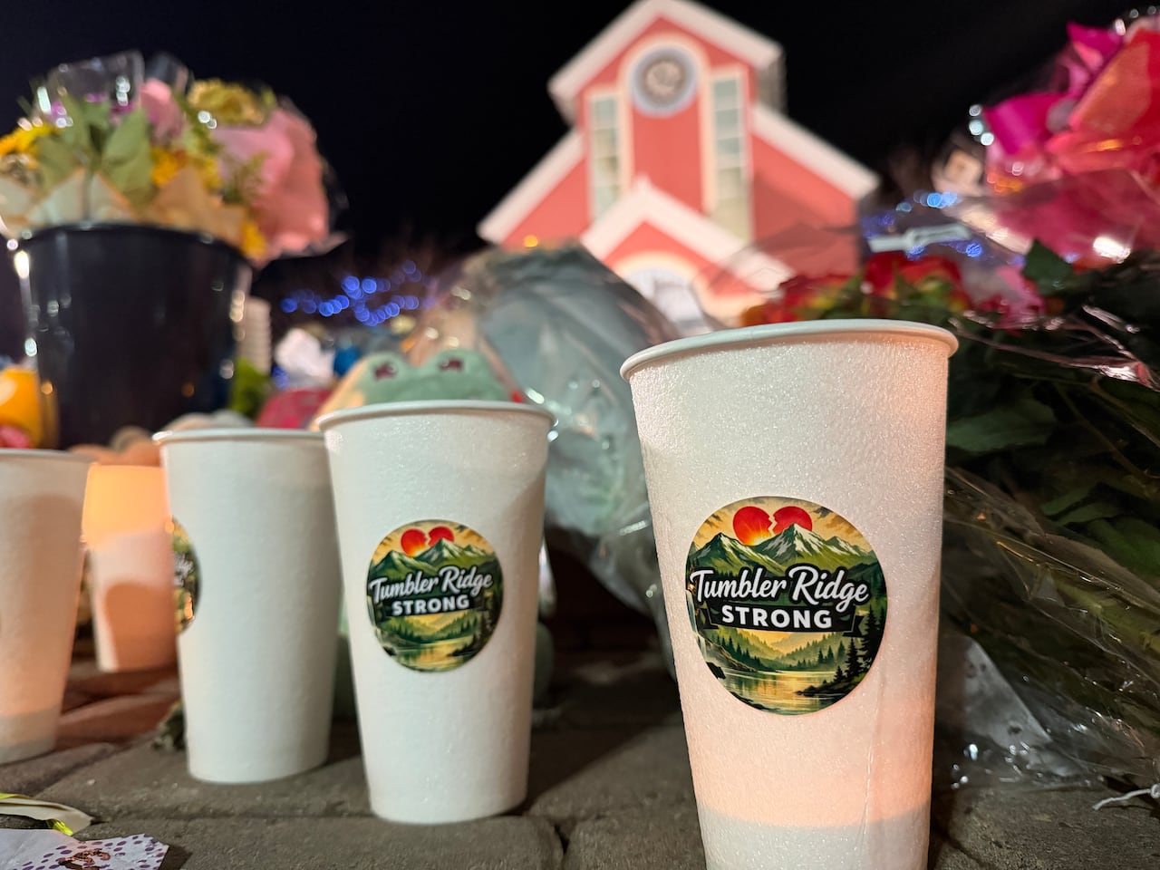 Candleholders with the words 'Tumbler Ridge strong' on them.