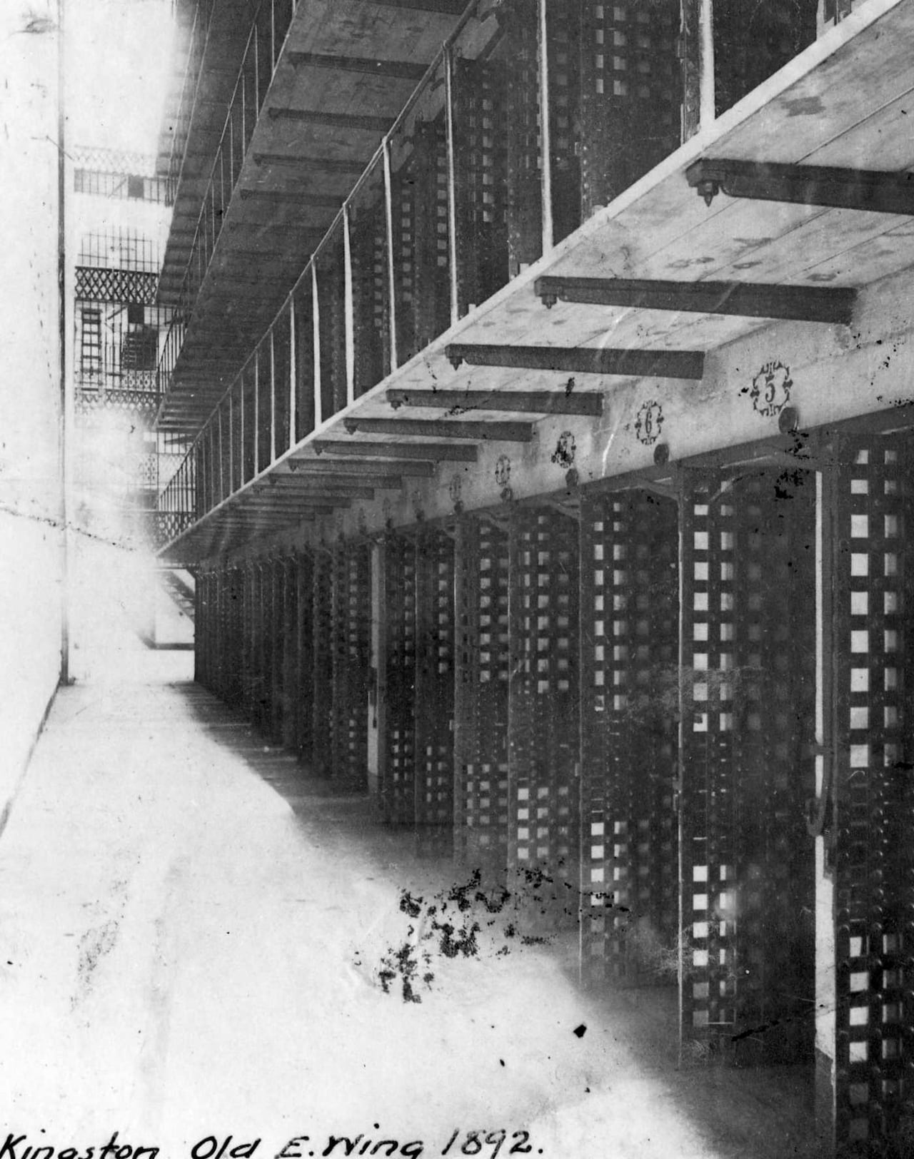 The old East Wing taken in 1892 prior to the first major renovations.  Originally, there were five tiers of cells.  During the renovations that took place from 1895-1906, the cells were enlarged and heightened, resulting in the loss of the top tier.
