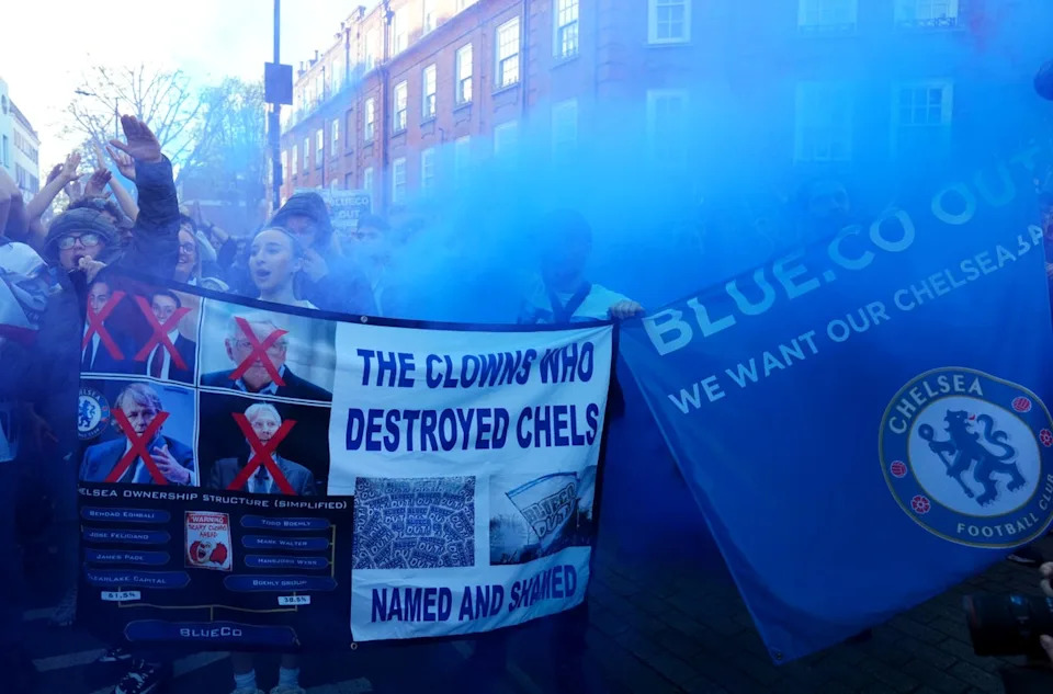 Chelsea fans protest their owners BlueCo (PA)