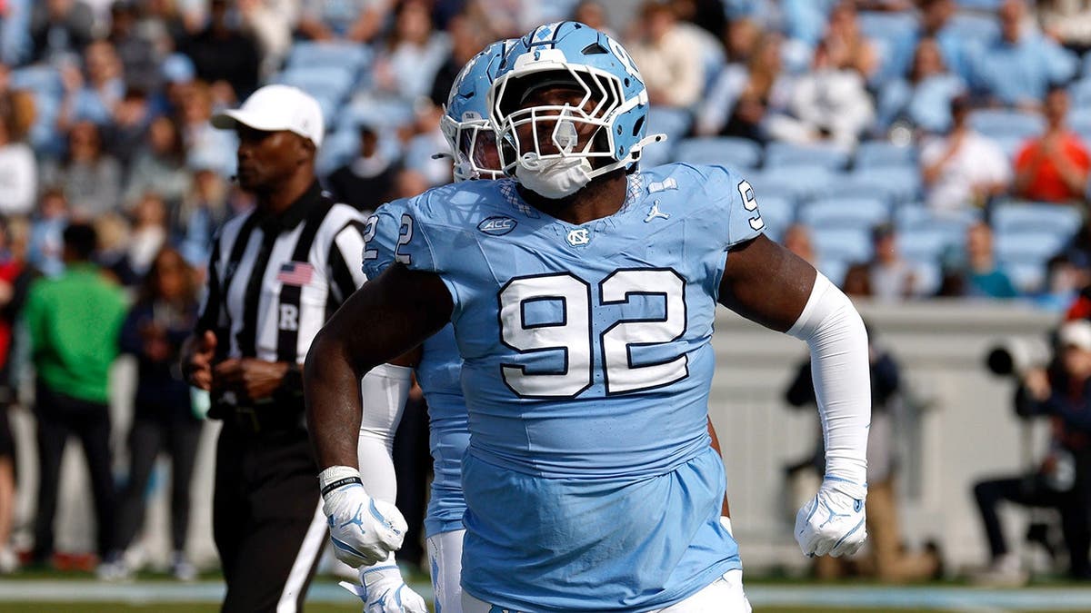 CJ Mims reacts during a game at Kenan Memorial Stadium