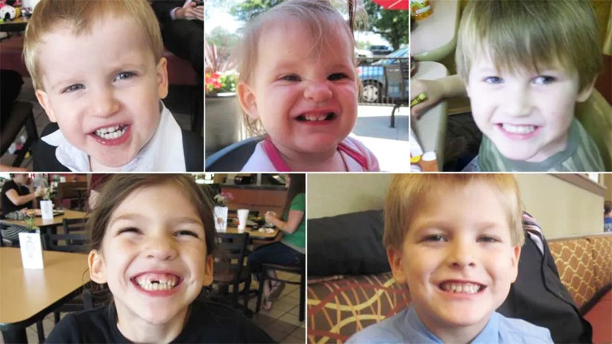 Side-by-side photos of Timothy Jones Jr.'s five smiling children.