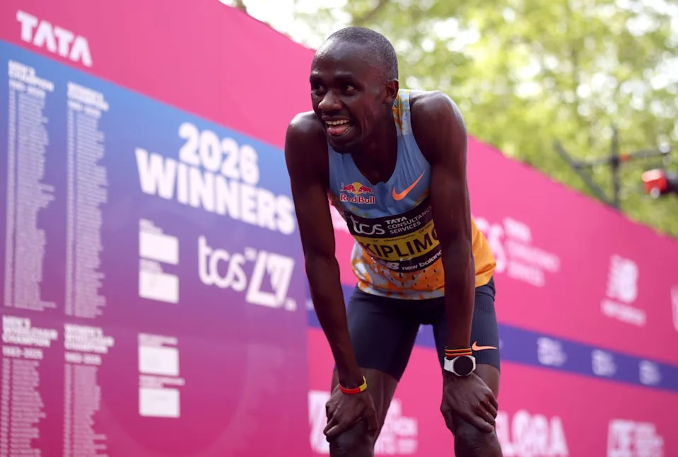 Jacob Kiplimo of Team Uganda celebrates crossing the line (Getty Images)