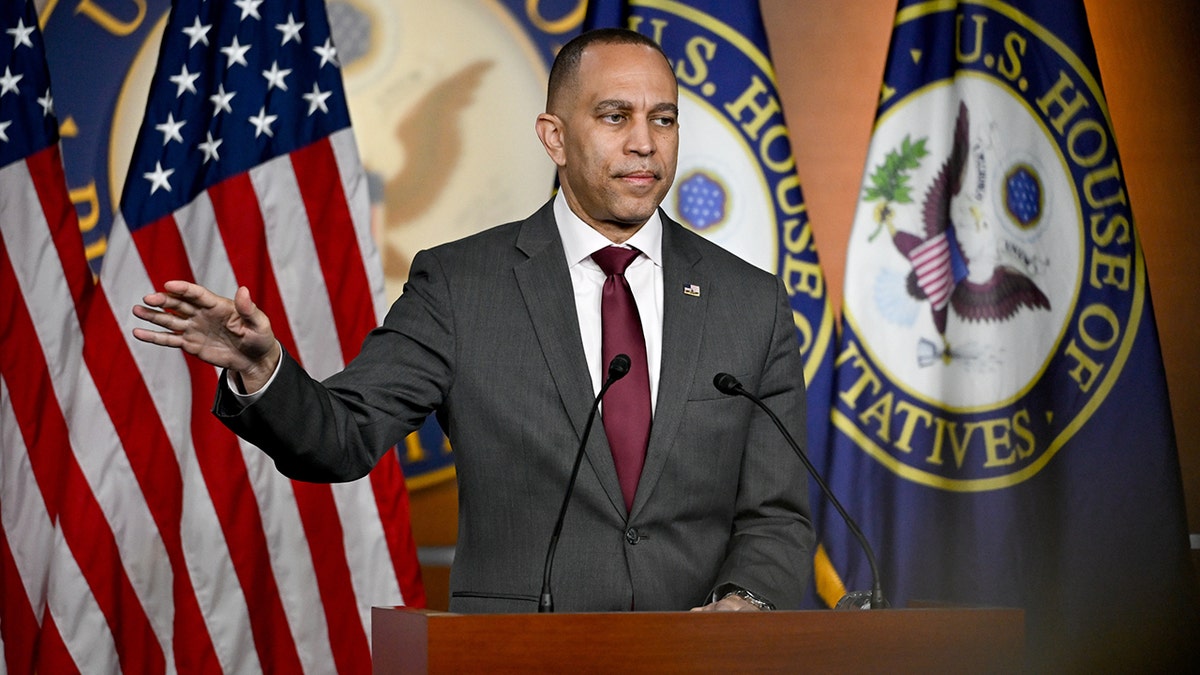 Rep. Hakeem Jeffries speaking at a news conference at the US Capitol in Washington, D.C.