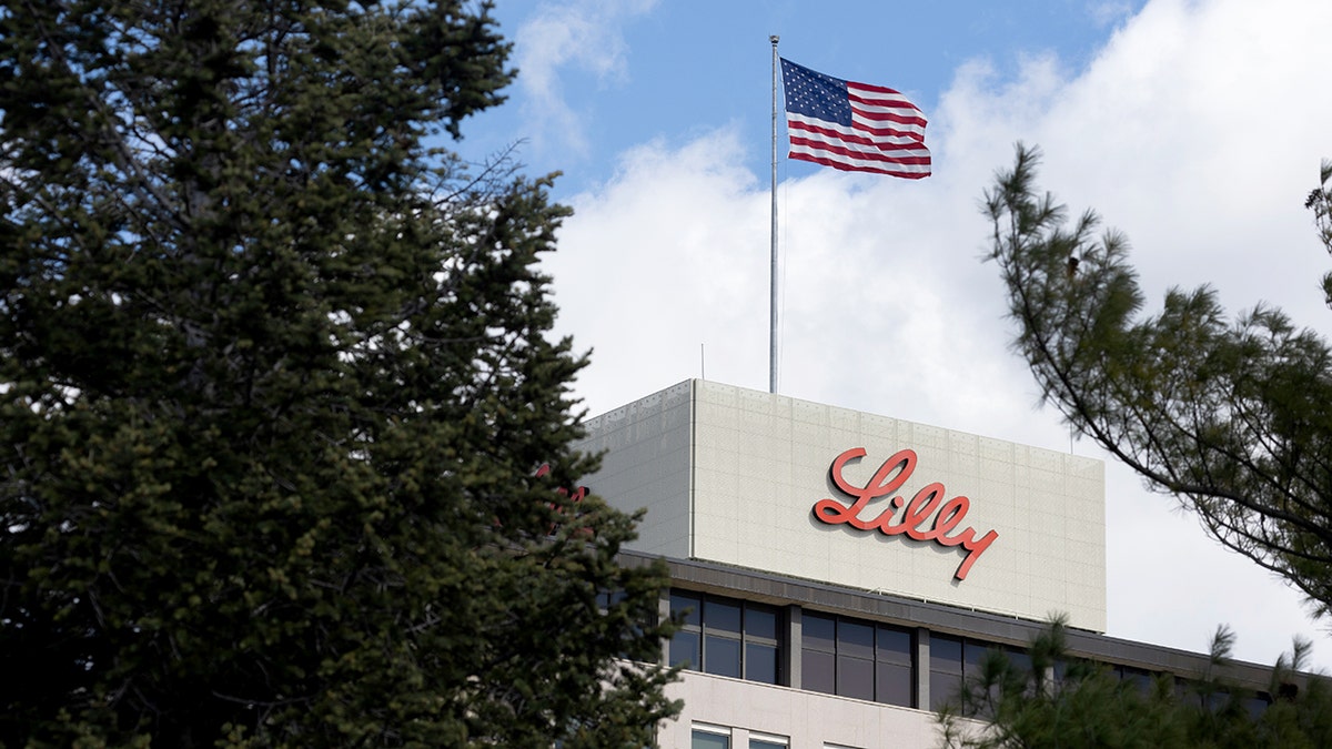 eli lilly headquarters with american flag