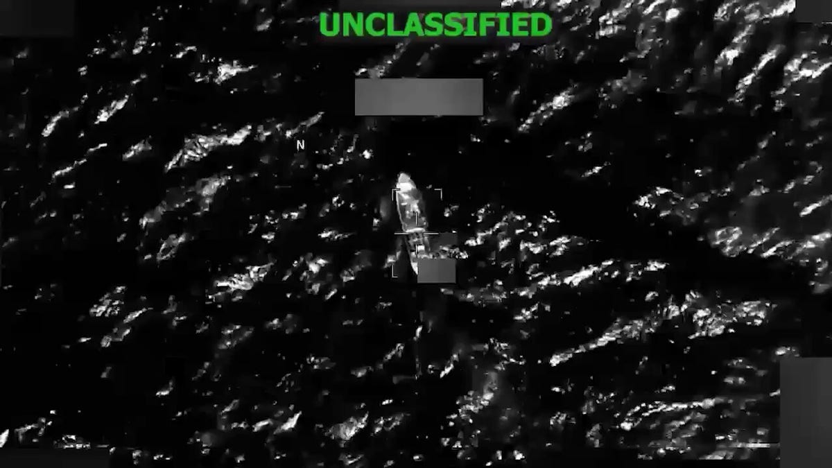 A drug-trafficking vessel struck by SOUTHCOM in the Caribbean