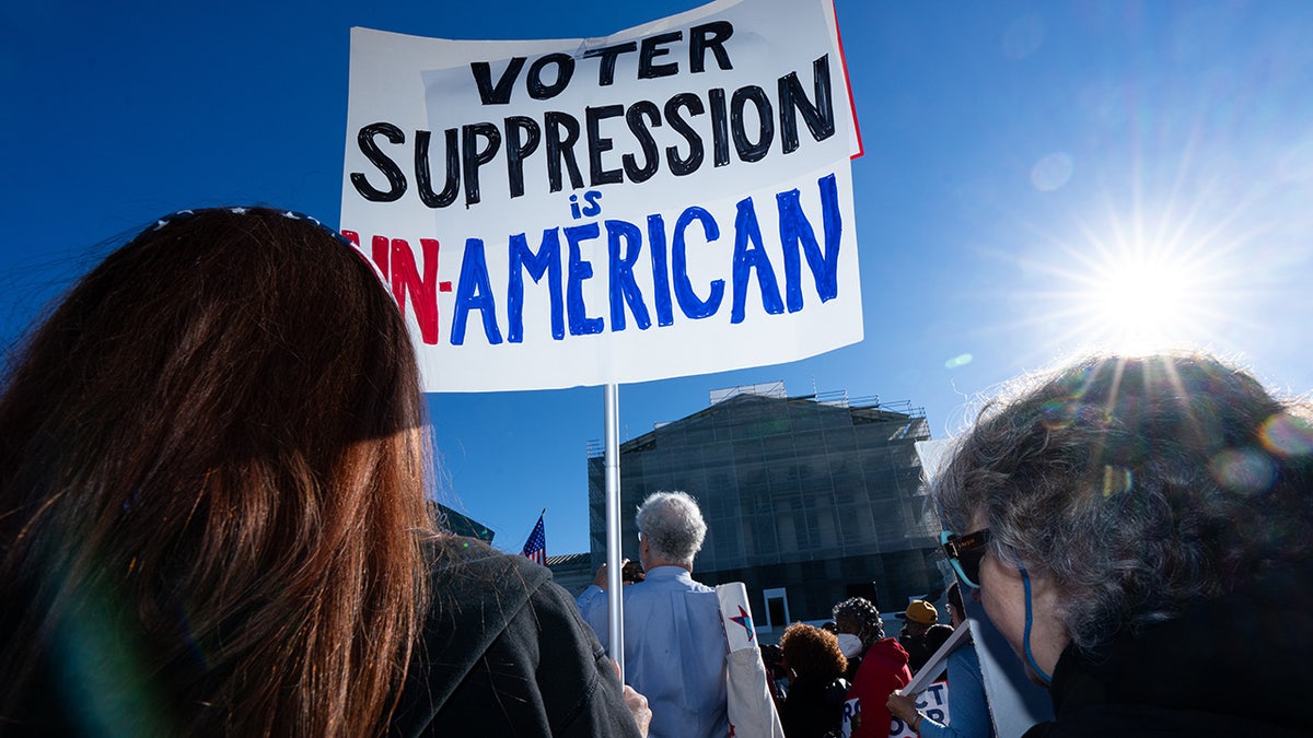 Voting rights activists protesting outside the U.S. Supreme Court in Washington