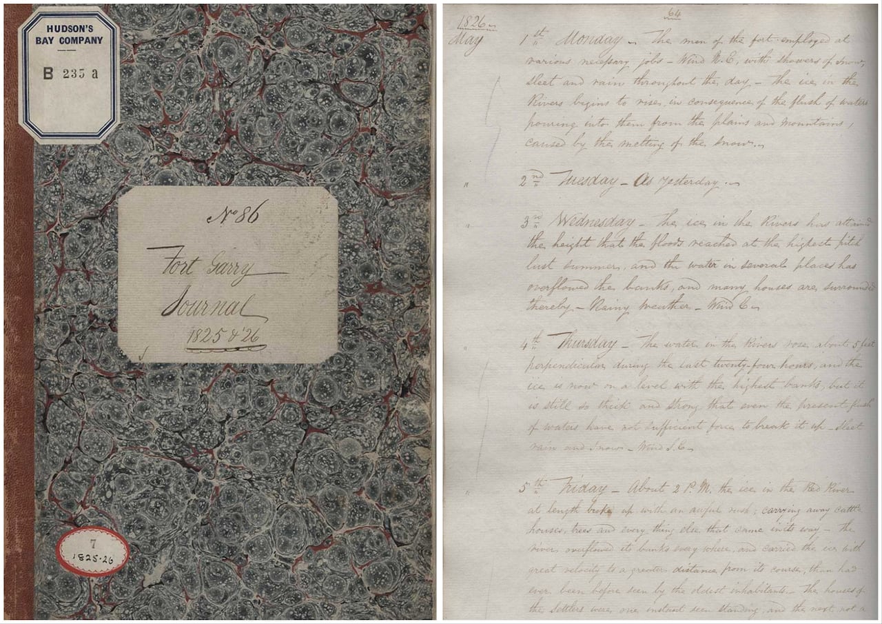 A side-by-side image of the cover of a journal and an inside page with writing