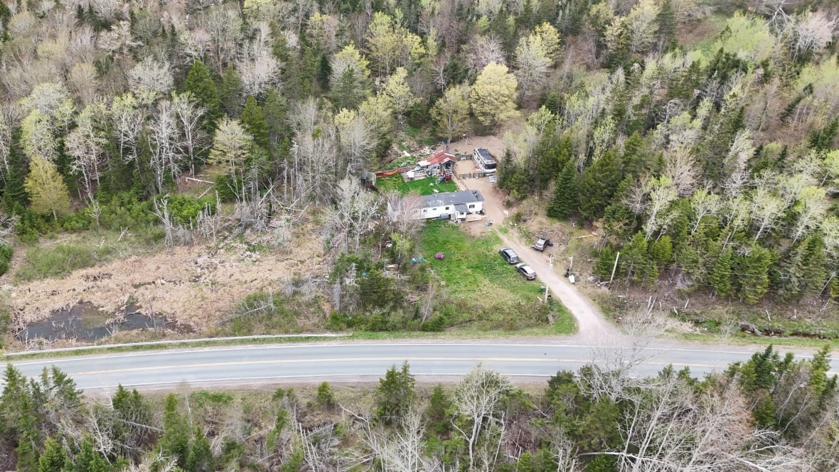 Trees surround a home in a rural area.