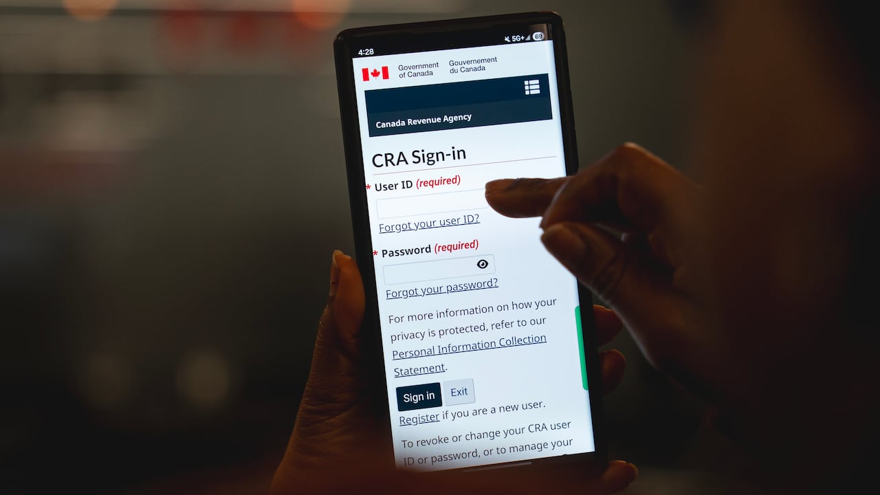 The CRA login screen on a mobile phone.