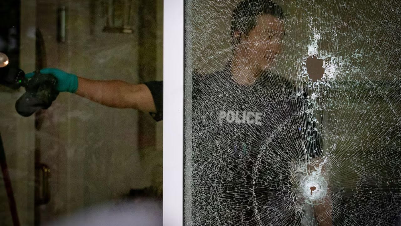 Police investigate a shooting at Kap's Cafe in Surrey, British Columbia.