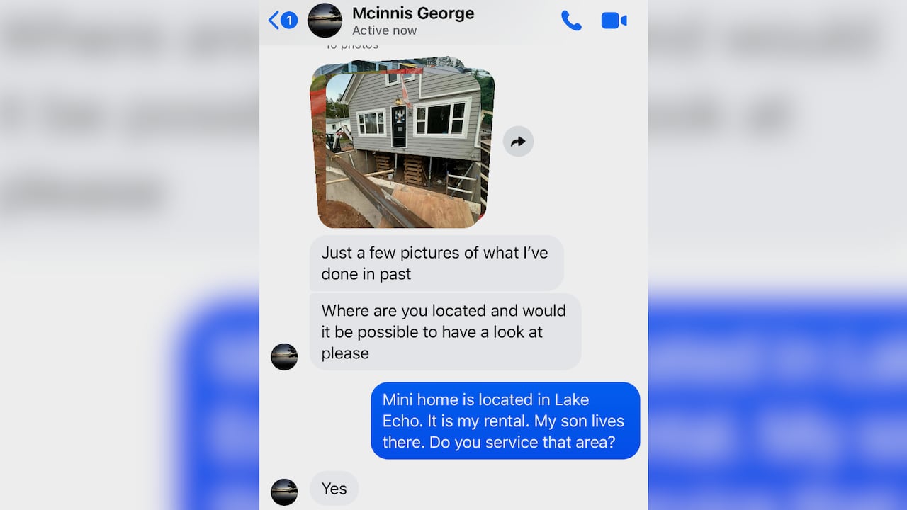 a text screenshot shows an image of a home pictured earlier in the news story.