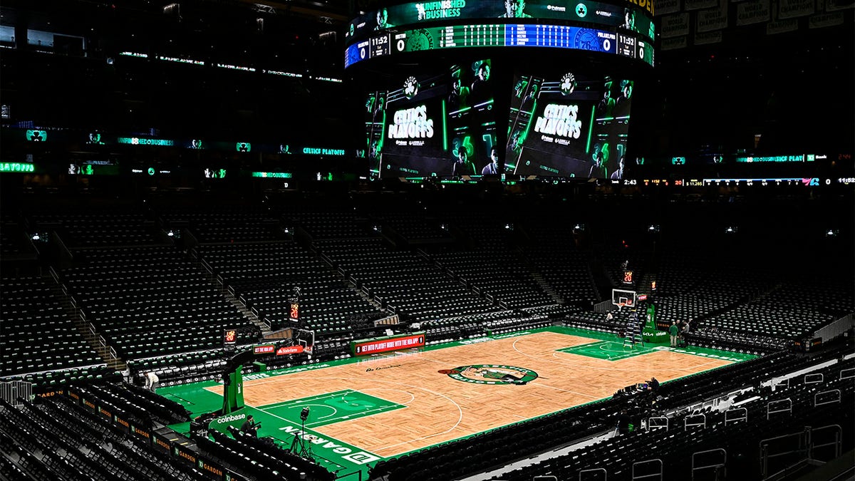 View of TD Garden arena before NBA playoff game between Philadelphia 76ers and Boston Celtics