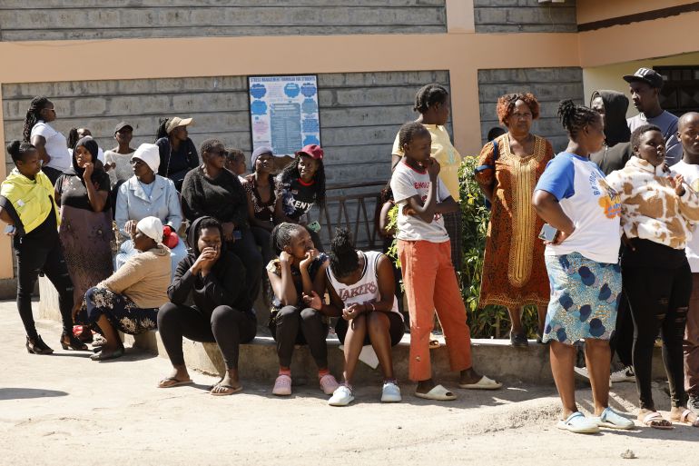 Relatives gather and wait for news of their loved ones at the Utumishi Girls Academy following the deadly fire in Gilgil, north of the capital Nairobi on May 28, 2026.