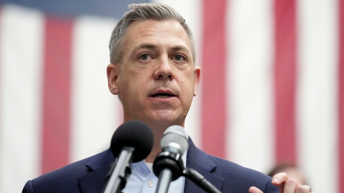 Indiana U.S. Sen. Jim Banks speaking at Aerodyn Engineering in Indianapolis
