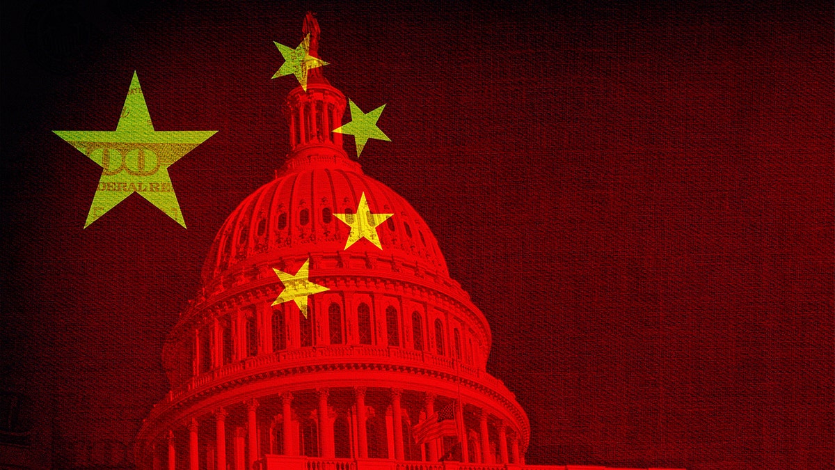 Chinese flag flying near the Capitol dome in Washington, D.C.