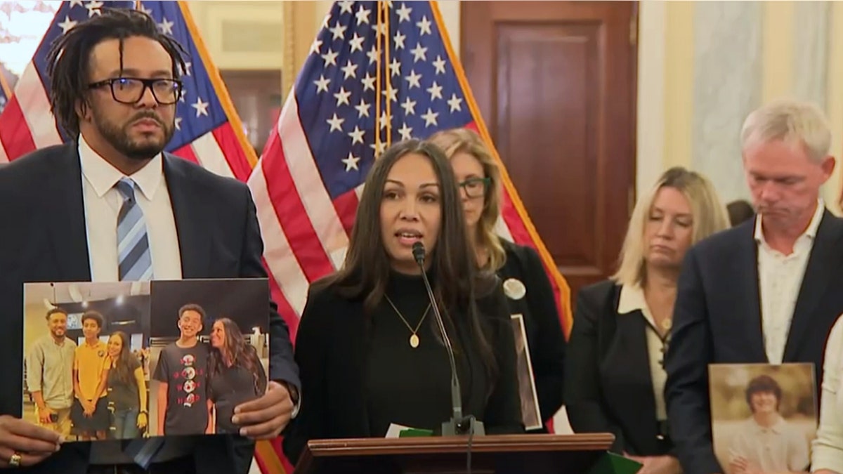 Megan Garcia speaking at an AI news conference