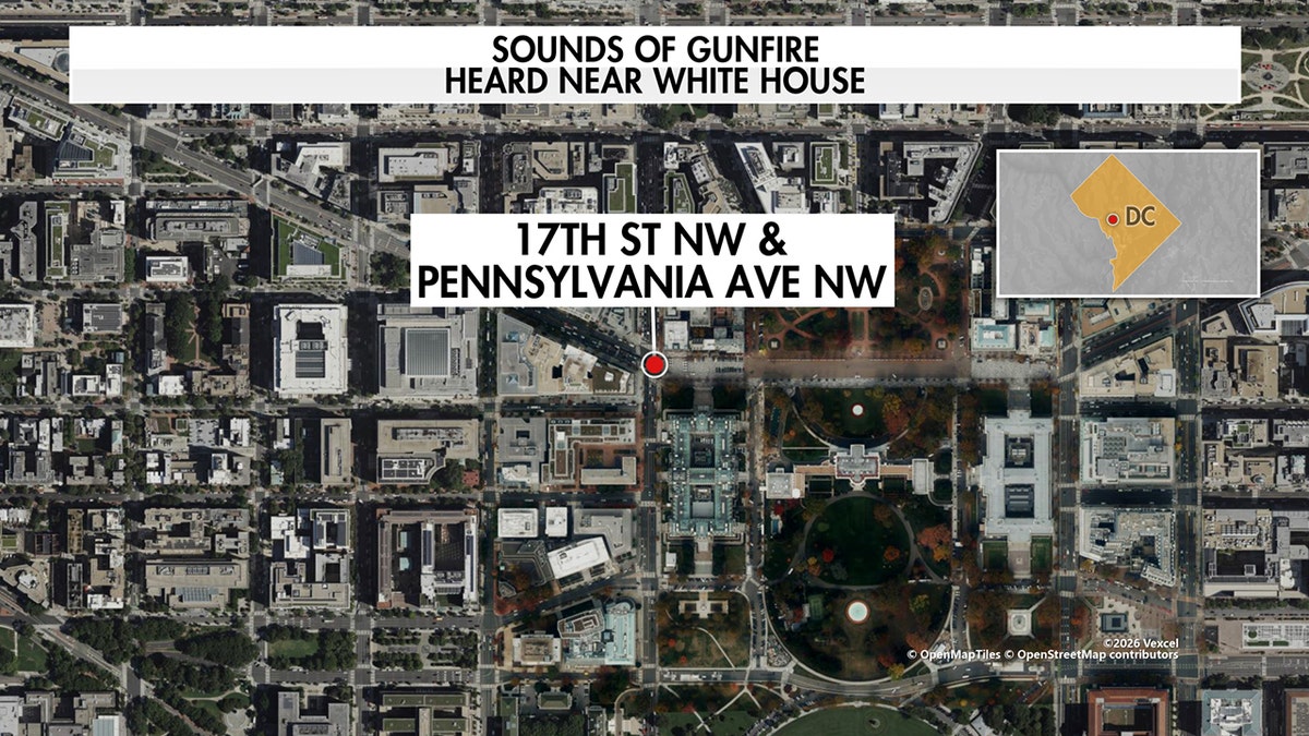 map of White House grounds and location of the shooting