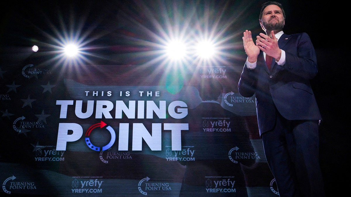 Vice President JD Vance speaking at a Turning Point USA event in Athens, Georgia