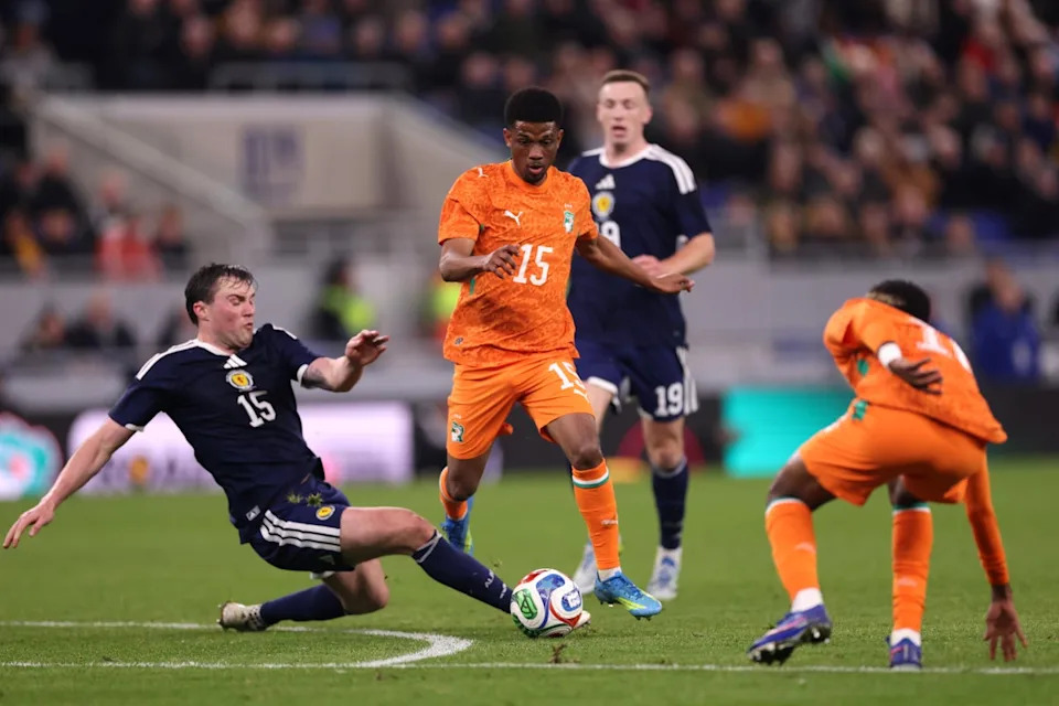 Amad Diallo in action during a friendly win over Scotland (Getty)