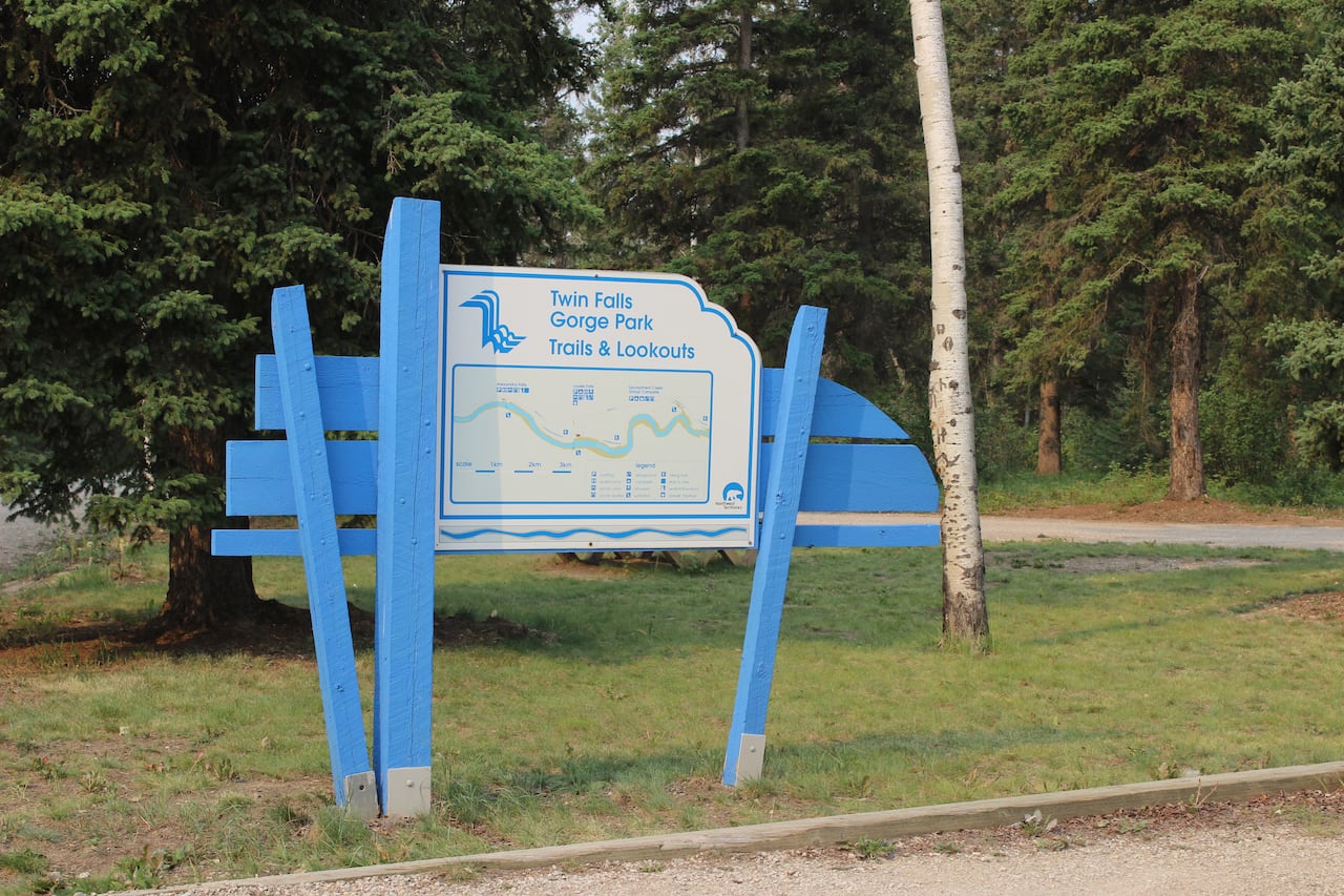 The sign for the Twin Falls Territorial Park. A government release said amenities at the park will still be available for use while the trails are closed.