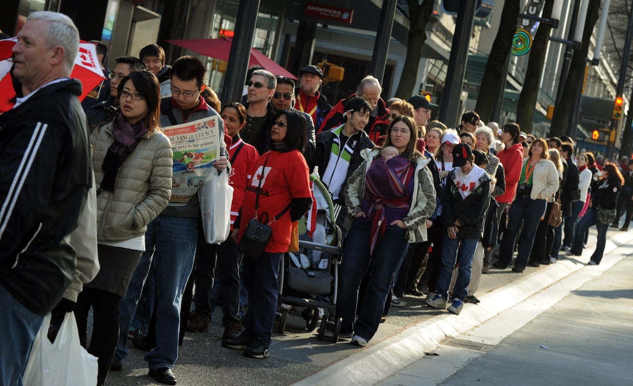 Fans line up on the streets of Vancouver.