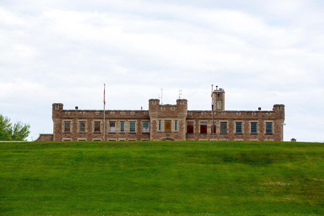 A wide shot of an old gothic-looking building.