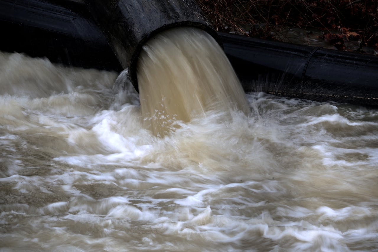 Temporary pipes divert sewage.